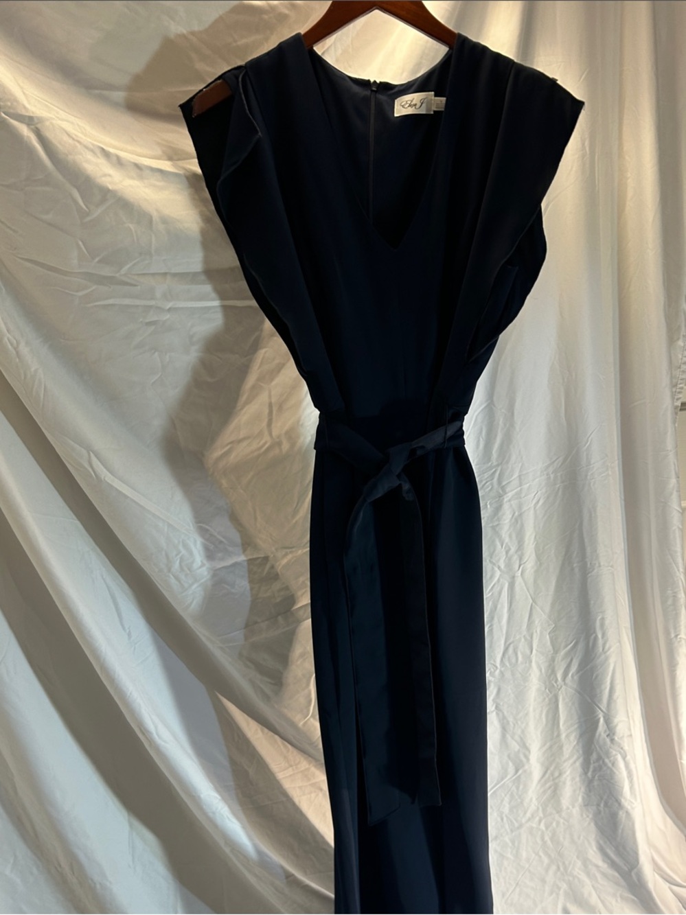 Eliza J Navy V-Neck Romper with Waist Tie